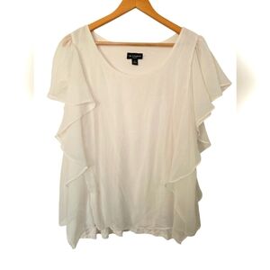 I.N. Studio Women's White Ruffle Sleeve Top Size 1X
